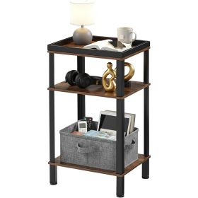 Small Side Table for Small Spaces - Slim End Table with Magazine Holder - 2 in 1 Design Narrow End Table Living Room - Skinny Bedside Table Night