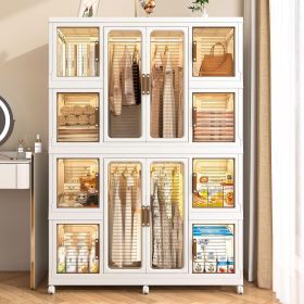 Portable Wardrobe Closet Storage Organizer for Clothes,Clothes Dresser,12 Magnetic Doors-12 Cubes & 2 Hanging Rod,16 pcs hangers