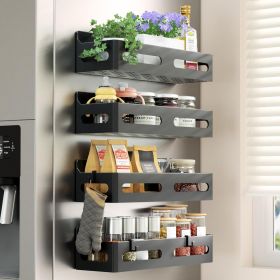 4 Pack Strong Magnetic Spice Rack for Refrigerator, Multipurpose Magnetic Shelf for Fridge with 4 Hooks for kitchen and Bathroom Organization, Bl