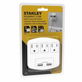 Stanley PlugMax 3-Outlet & 2 USB Port 2.1A Rapid Charge Wall Adapter