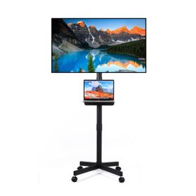 Mobile TV Stand on Wheels, Height Adjustable Tilt Rolling TV Stand with Media Shelf for 23-60 inch LED, LCD, OLED Flat&Curved TVs, Holds Up to 55