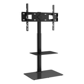 TV Stand Mount, Swivel Tall TV Stand for 32 to 65 inch TVs, Height Adjustable Portable Floor TV Stand with Tempered Glass Base for Bedroom