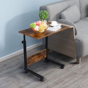 Adjustable Height Mobile Computer Desk 80cm Vintage Wood Desk with Panel Black Steel Frame Rolling Workstation Particle Board Desktop for Home Of