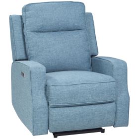 Electric Power Recliner, Wall Hugger Armchair with USB Charging Station, Sofa Recliner with Linen Upholstered Seat and Retractable Footrest, Blue