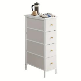 Slim Narrow Side Table with 4 Fabric Drawers Small Bedside Table Nightstand for Small Spaces Bedroom Dorm Apartment Ultra Thin Sofa Side Table St