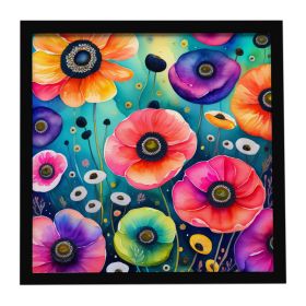 Colorful Anemones Framed Metal Print Bathroom, Kitchen, Office, Home Decor Wall Art Ready to Hang, Square, 8X8