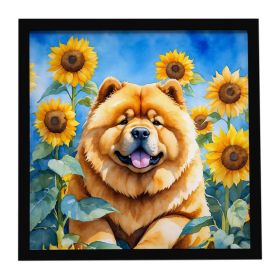 Chow Chow in Sunflowers Framed Metal Print Bathroom, Kitchen, Office, Home Decor Wall Art Ready to Hang, Square, 8X8