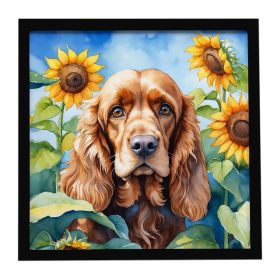 Cocker Spaniel in Sunflowers Framed Metal Print Bathroom, Kitchen, Office, Home Decor Wall Art Ready to Hang, Square, 8X8