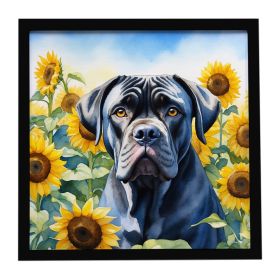 Cane Corso in Sunflowers Framed Metal Print Bathroom, Kitchen, Office, Home Decor Wall Art Ready to Hang, Square, 8X8