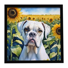 Boxer in Sunflowers Framed Metal Print Bathroom, Kitchen, Office, Home Decor Wall Art Ready to Hang, Square, 8X8