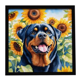Rottweiler in Sunflowers Framed Metal Print Bathroom, Kitchen, Office, Home Decor Wall Art Ready to Hang, Square, 8X8