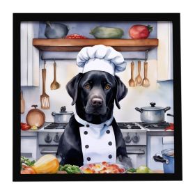 Black Labrador Retriever The Chef Framed Metal Print Bathroom, Kitchen, Office, Home Decor Wall Art Ready to Hang, Square, 8X8