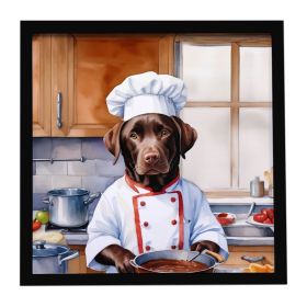Chocolate Labrador Retriever The Chef Framed Metal Print Bathroom, Kitchen, Office, Home Decor Wall Art Ready to Hang, Square, 8X8
