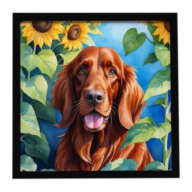 Irish Setter in Sunflowers Framed Metal Print Bathroom, Kitchen, Office, Home Decor Wall Art Ready to Hang, Square, 8X8