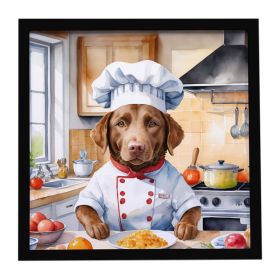 Chesapeake Bay Retriever The Chef Framed Metal Print Bathroom, Kitchen, Office, Home Decor Wall Art Ready to Hang, Square, 8X8