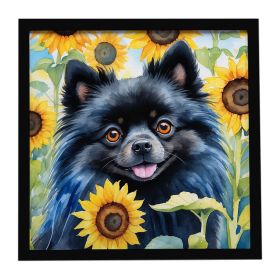 Pomeranian in Sunflowers Framed Metal Print Bathroom, Kitchen, Office, Home Decor Wall Art Ready to Hang, Square, 8X8