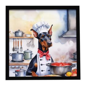Doberman Pinscher The Chef Framed Metal Print Bathroom, Kitchen, Office, Home Decor Wall Art Ready to Hang, Square, 8X8
