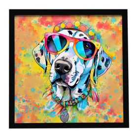 Dalmatian Hippie Dawg Framed Metal Print Bathroom, Kitchen, Office, Home Decor Wall Art Ready to Hang, Square, 8X8