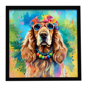 Cocker Spaniel Hippie Dawg Framed Metal Print Bathroom, Kitchen, Office, Home Decor Wall Art Ready to Hang, Square, 8X8