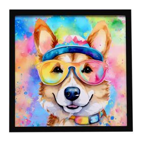 Corgi Hippie Dawg Framed Metal Print Bathroom, Kitchen, Office, Home Decor Wall Art Ready to Hang, Square, 8X8