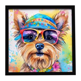 Yorkshire Terrier Hippie Dawg Framed Metal Print Bathroom, Kitchen, Office, Home Decor Wall Art Ready to Hang, Square, 8X8