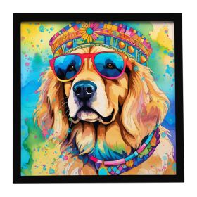 Golden Retriever Hippie Dawg Framed Metal Print Bathroom, Kitchen, Office, Home Decor Wall Art Ready to Hang, Square, 8X8