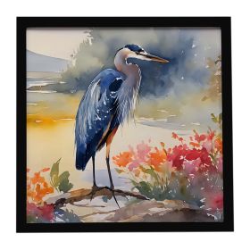 Blue Heron Framed Metal Print Bathroom, Kitchen, Office, Home Decor Wall Art Ready to Hang, Square, 8X8