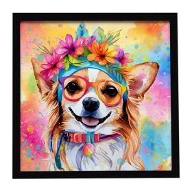 Chihuahua Hippie Dawg Framed Metal Print Bathroom, Kitchen, Office, Home Decor Wall Art Ready to Hang, Square, 8X8