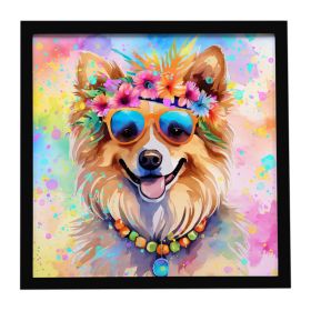 Pomeranian Hippie Dawg Framed Metal Print Bathroom, Kitchen, Office, Home Decor Wall Art Ready to Hang, Square, 8X8