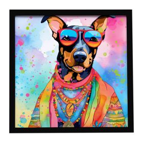 Doberman Pinscher Hippie Dawg Framed Metal Print Bathroom, Kitchen, Office, Home Decor Wall Art Ready to Hang, Square, 8X8