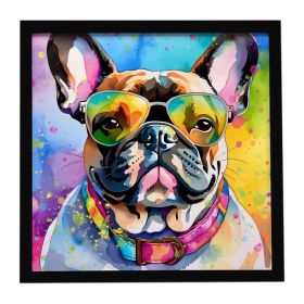 French Bulldog Hippie Dawg Framed Metal Print Bathroom, Kitchen, Office, Home Decor Wall Art Ready to Hang, Square, 8X8