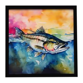 Striped Bass Framed Metal Print Bathroom, Kitchen, Office, Home Decor Wall Art Ready to Hang, Square, 8X8