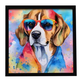 Beagle Hippie Dawg Framed Metal Print Bathroom, Kitchen, Office, Home Decor Wall Art Ready to Hang, Square, 8X8
