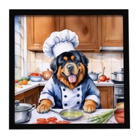 Tibetan Mastiff The Chef Framed Metal Print Bathroom, Kitchen, Office, Home Decor Wall Art Ready to Hang, Square, 8X8