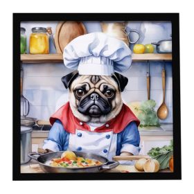 Pug The Chef Framed Metal Print Bathroom, Kitchen, Office, Home Decor Wall Art Ready to Hang, Square, 8X8