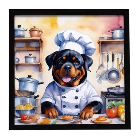 Rottweiler The Chef Framed Metal Print Bathroom, Kitchen, Office, Home Decor Wall Art Ready to Hang, Square, 8X8