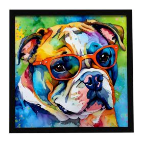 English Bulldog Hippie Dawg Framed Metal Print Bathroom, Kitchen, Office, Home Decor Wall Art Ready to Hang, Square, 8X8