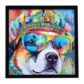 Akita Hippie Dawg Framed Metal Print Bathroom, Kitchen, Office, Home Decor Wall Art Ready to Hang, Square, 8X8
