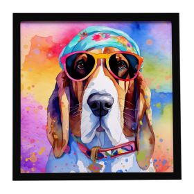 Basset Hound Hippie Dawg Framed Metal Print Bathroom, Kitchen, Office, Home Decor Wall Art Ready to Hang, Square, 8X8
