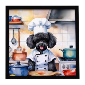 Black Poodle The Chef Framed Metal Print Bathroom, Kitchen, Office, Home Decor Wall Art Ready to Hang, Square, 8X8