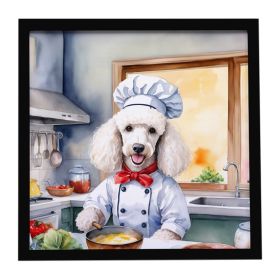 White Poodle The Chef Framed Metal Print Bathroom, Kitchen, Office, Home Decor Wall Art Ready to Hang, Square, 8X8