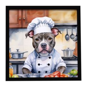 Pit Bull Terrier The Chef Framed Metal Print Bathroom, Kitchen, Office, Home Decor Wall Art Ready to Hang, Square, 8X8