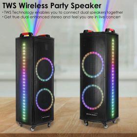 1Pc Portable Wireless Party Speaker Colorful Lights DJ PA System with TWS Function FM Radio USB MMC Card Reading Aux In Guitar Input Recording Fu