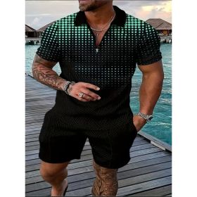 Polo Shirt Sports Short Sleeve Shorts Suit For Men (Option: Black green-3XL)