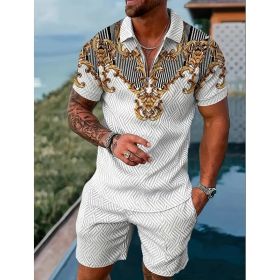 Polo Shirt Sports Short Sleeve Shorts Suit For Men (Option: Gray gold-L)
