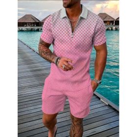 Polo Shirt Sports Short Sleeve Shorts Suit For Men (Option: Light pink-3XL)