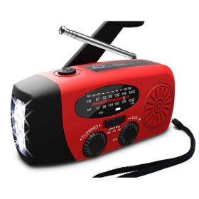 Solar hand crank USB charging radio flashlight (Option: Red)