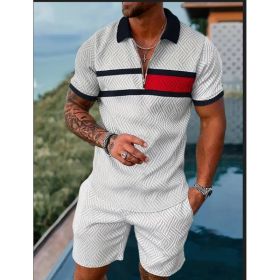 Polo Shirt Sports Short Sleeve Shorts Suit For Men (Option: White red-M)