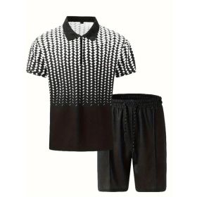 Polo Shirt Sports Short Sleeve Shorts Suit For Men (Option: White gradient-L)