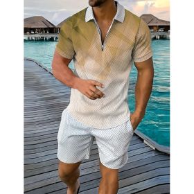 Polo Shirt Sports Short Sleeve Shorts Suit For Men (Option: Tapered brown-2XL)